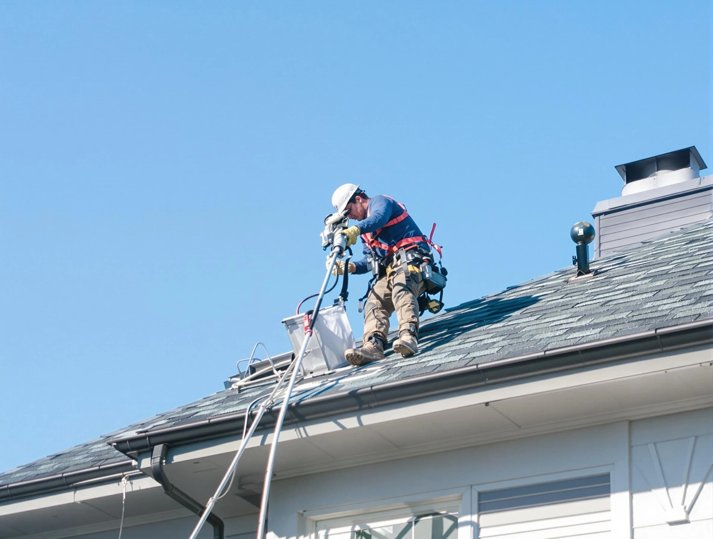Emporia Dryer Vent Cleaning certified technician cleaning a roof-mounted dryer vent system in Emporia